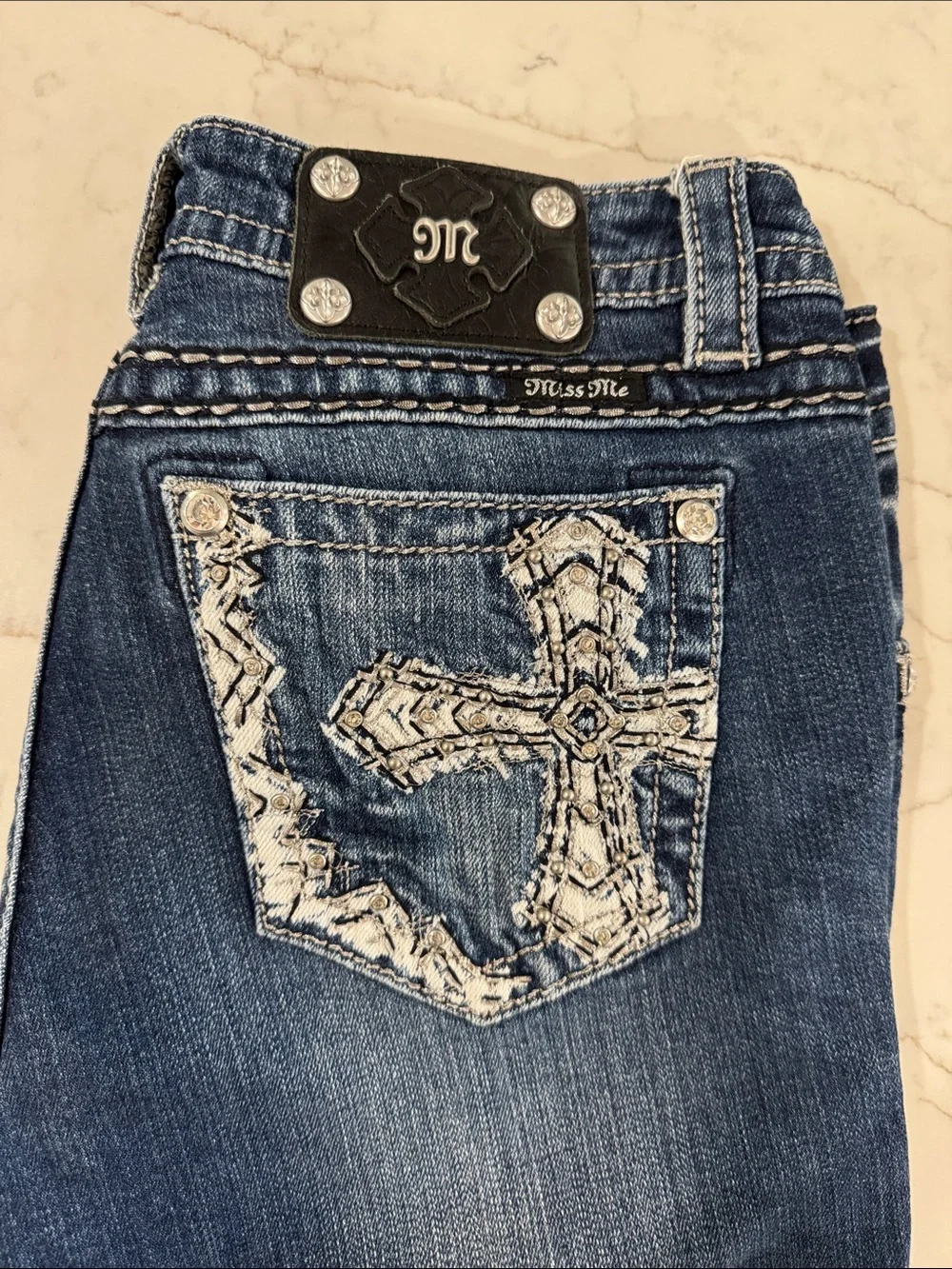 Miss Me Blue Boot Cut Jeans with Embroidered Cross Pocket